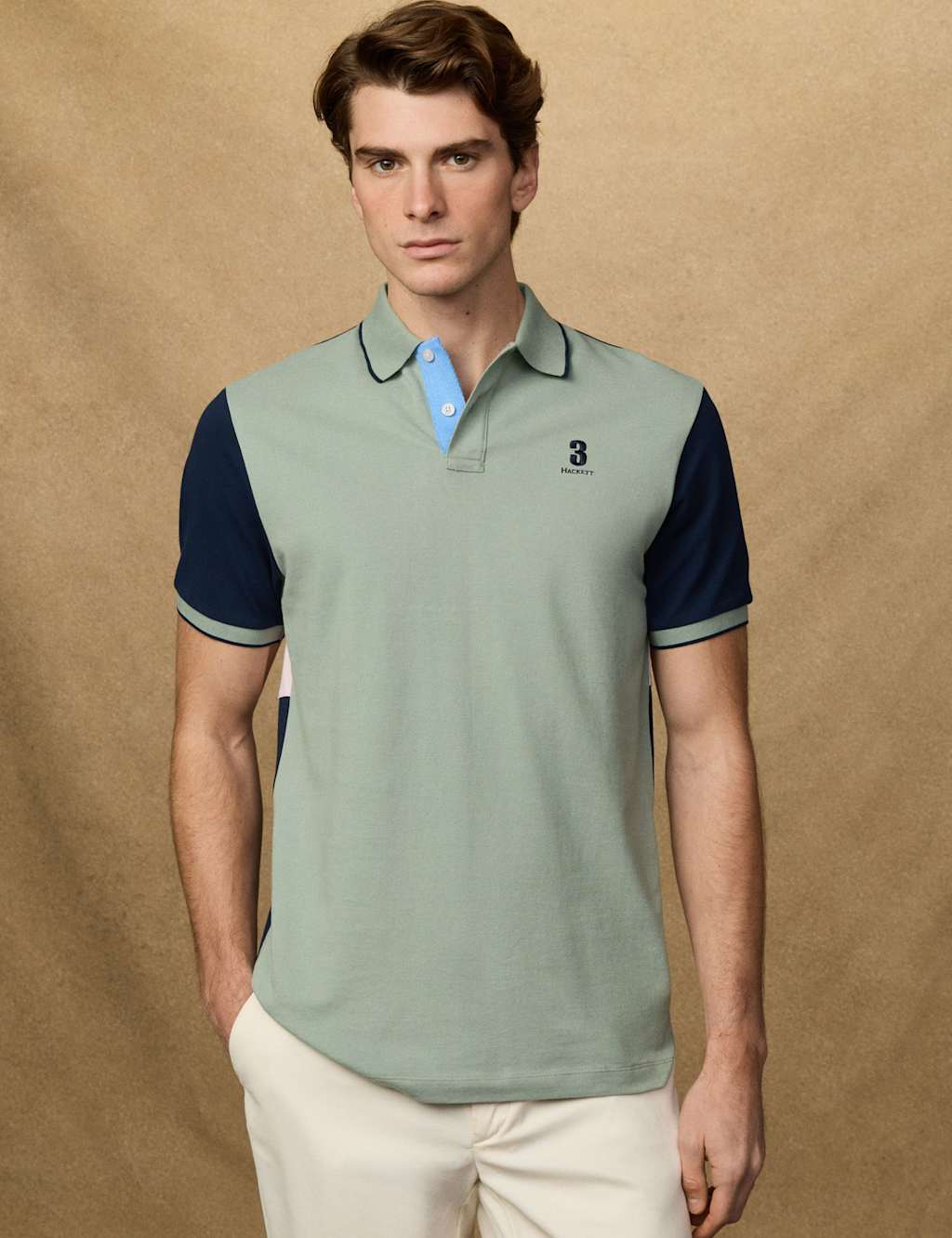 Hackett Men's Heritage Pure Cotton Colour Block Polo Shirt - L - Green Mix - Available at M&S