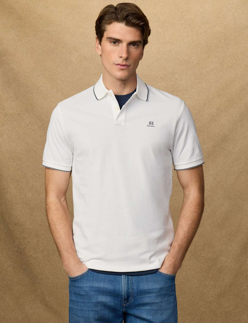 Hackett Men's Heritage Pure Cotton Tipped Polo Shirt - M - White - Available at M&S