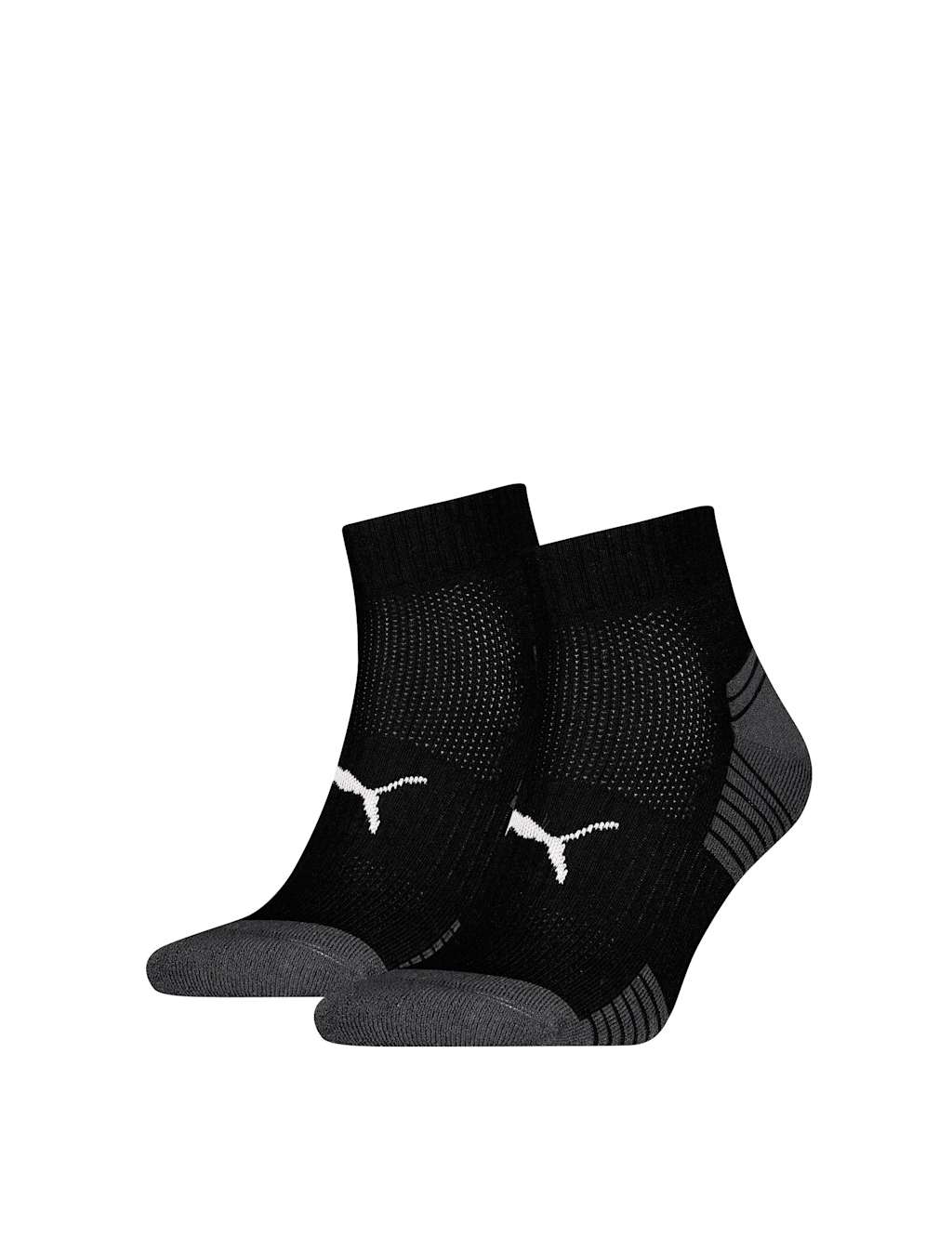 Puma Men's 2 Pack Cushioned Quarter Sports Socks - 9-11 - Black Mix