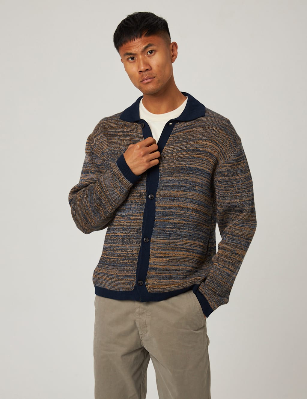 Peregrine Pure Cotton Patterned Knitted Shirt Navy Mix