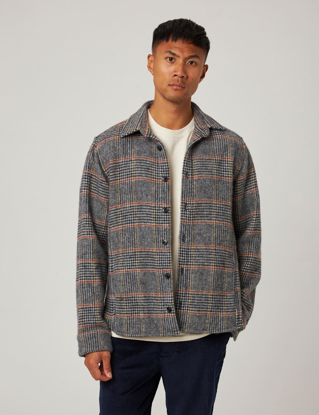 Peregrine Pure Wool Checked Overshirt Navy Mix