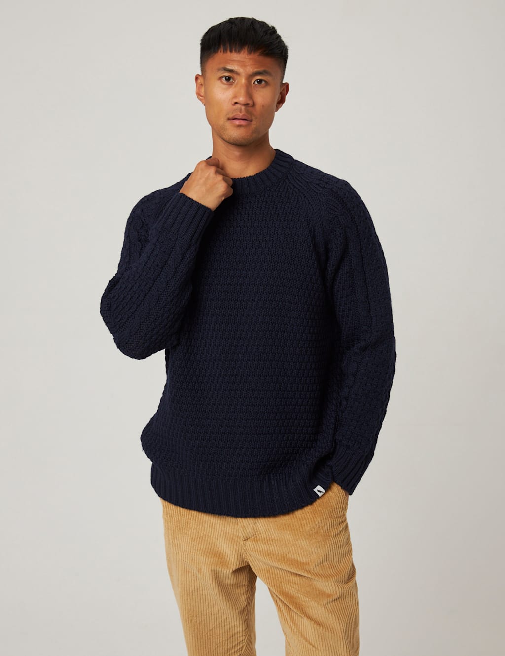Peregrine Pure Wool Cable Crew Neck Jumper Navy