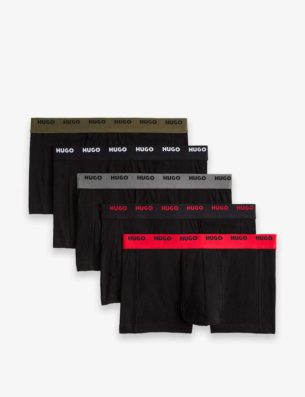 Hugo 5pk Cotton Rich Logo Waistband Trunks Black