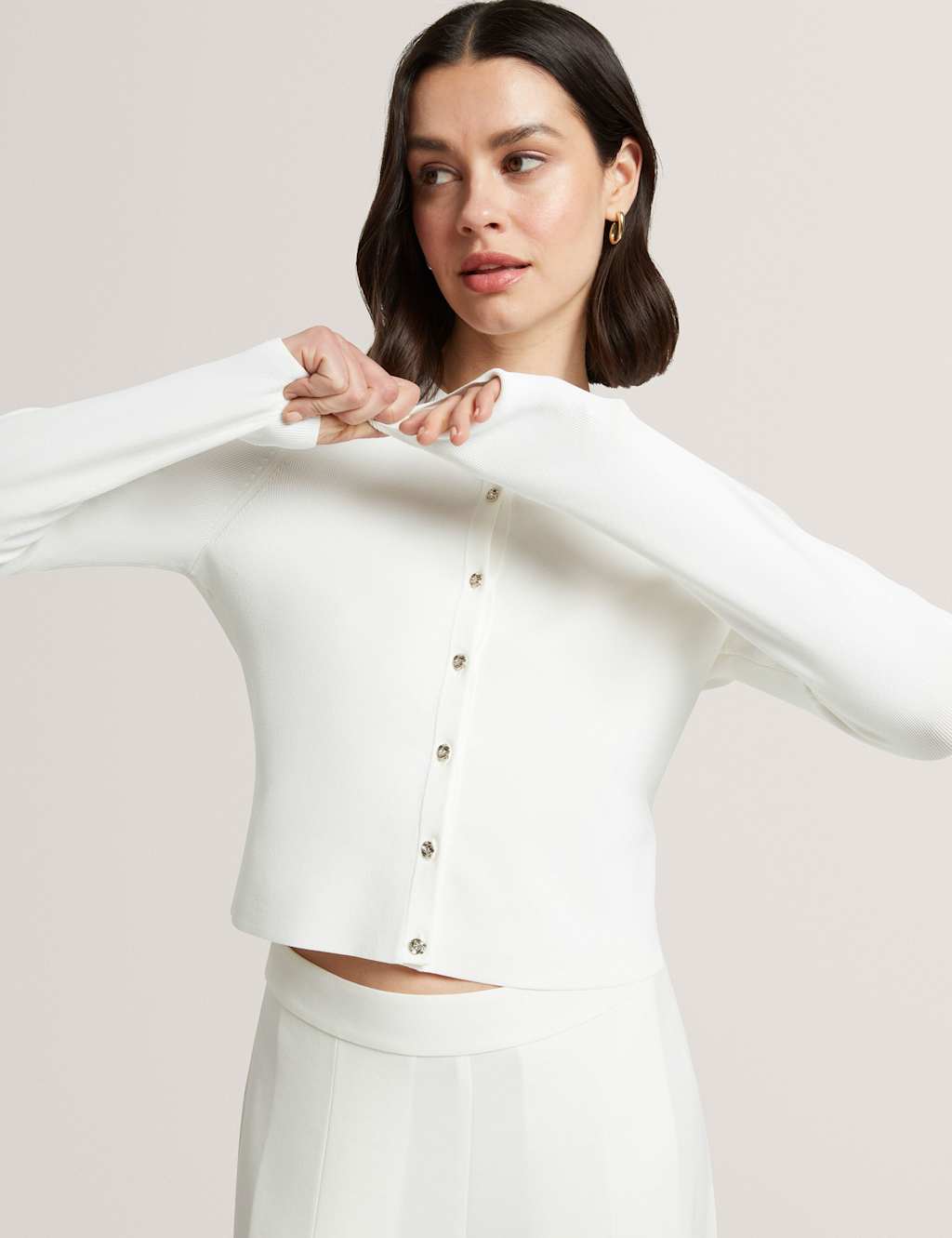 Ted Baker Women's Cropped Crew Neck Cardigan - 16 - Ivory - Available at M&S