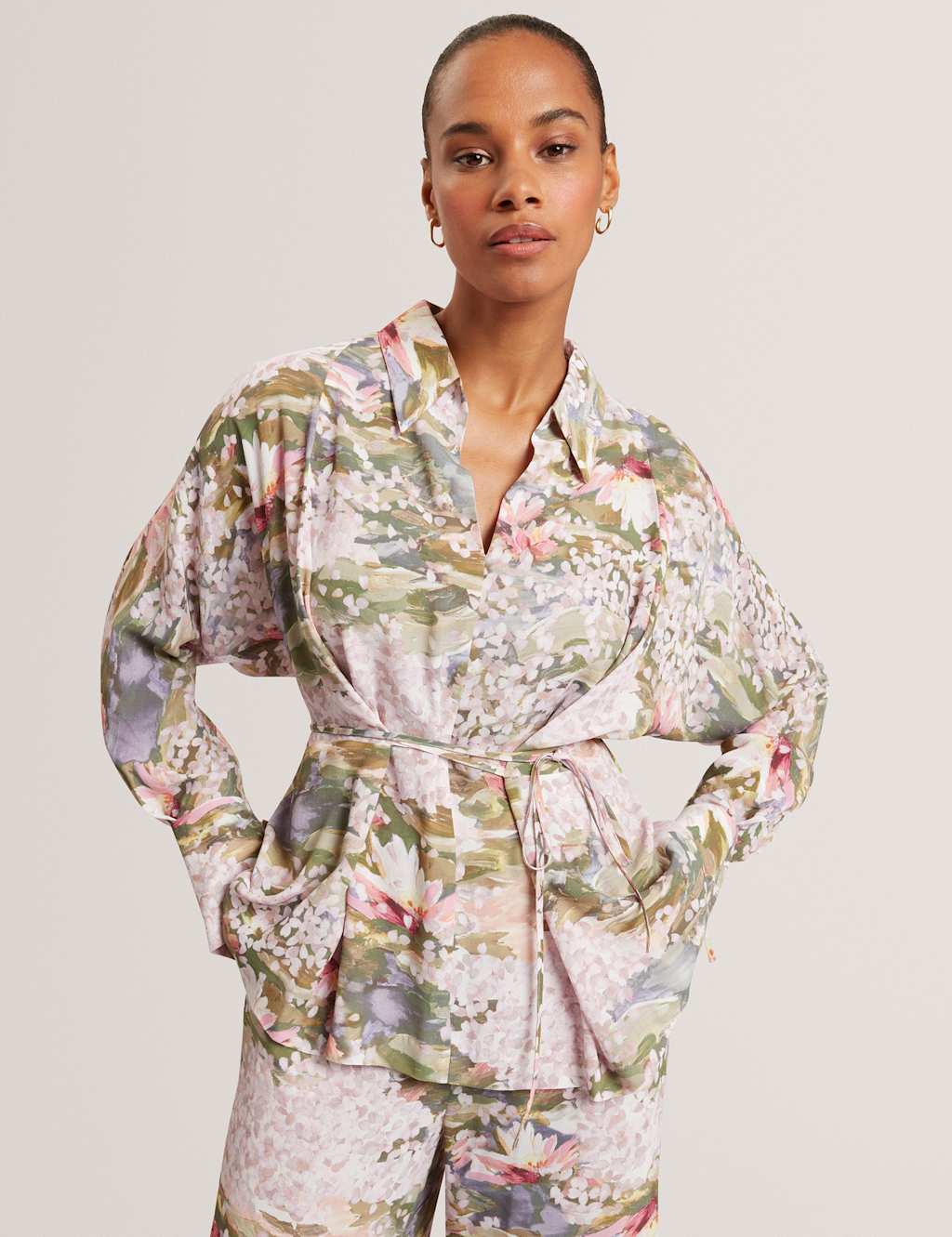 Ted Baker Women's Printed Collared Tie Detail Shirt - 12 - Pink - Available at M&S