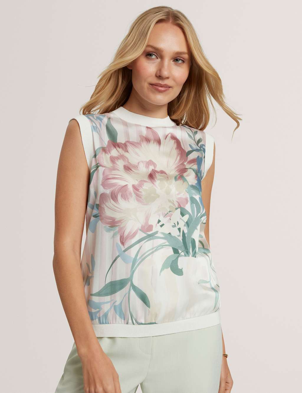 Ted Baker Women's Cotton Blend Floral Woven Front Vest Top - 16 - Pink - Available at M&S
