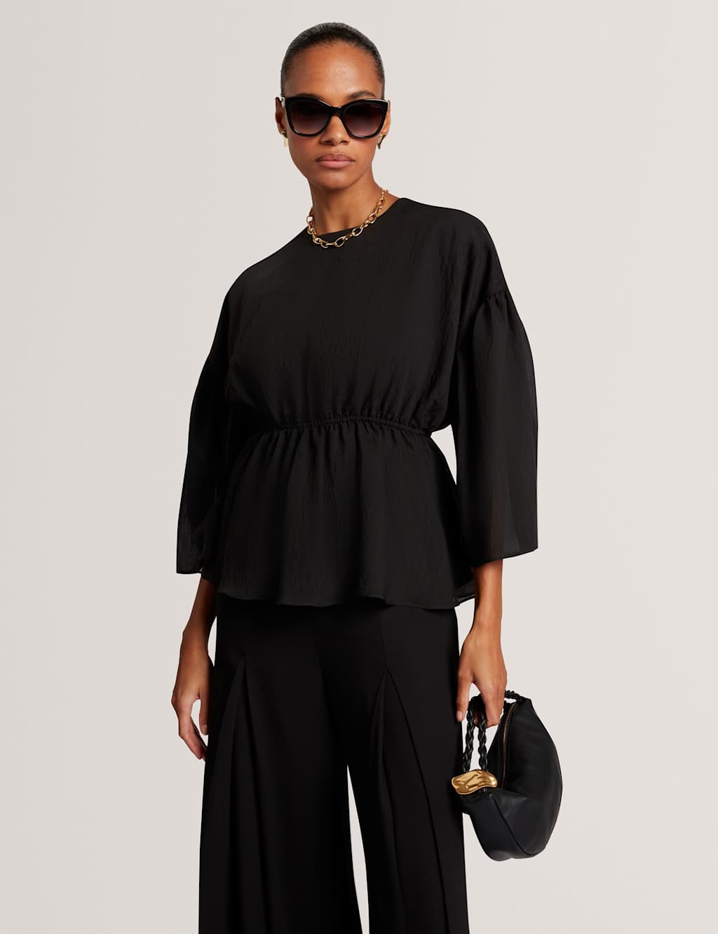 Ted Baker Women's Lyocell Rich Puff Sleeve Peplum Top - 16 - Black - Available at M&S
