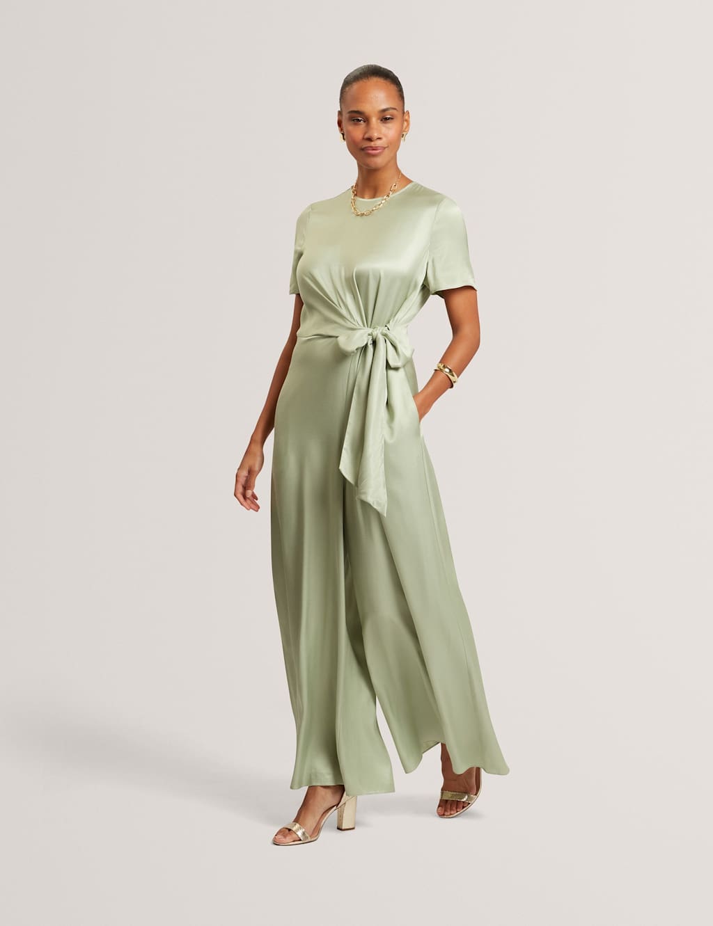 Ted Baker Women's Tie Detail Wide Leg Jumpsuit - 12 - Light Green - Available at M&S