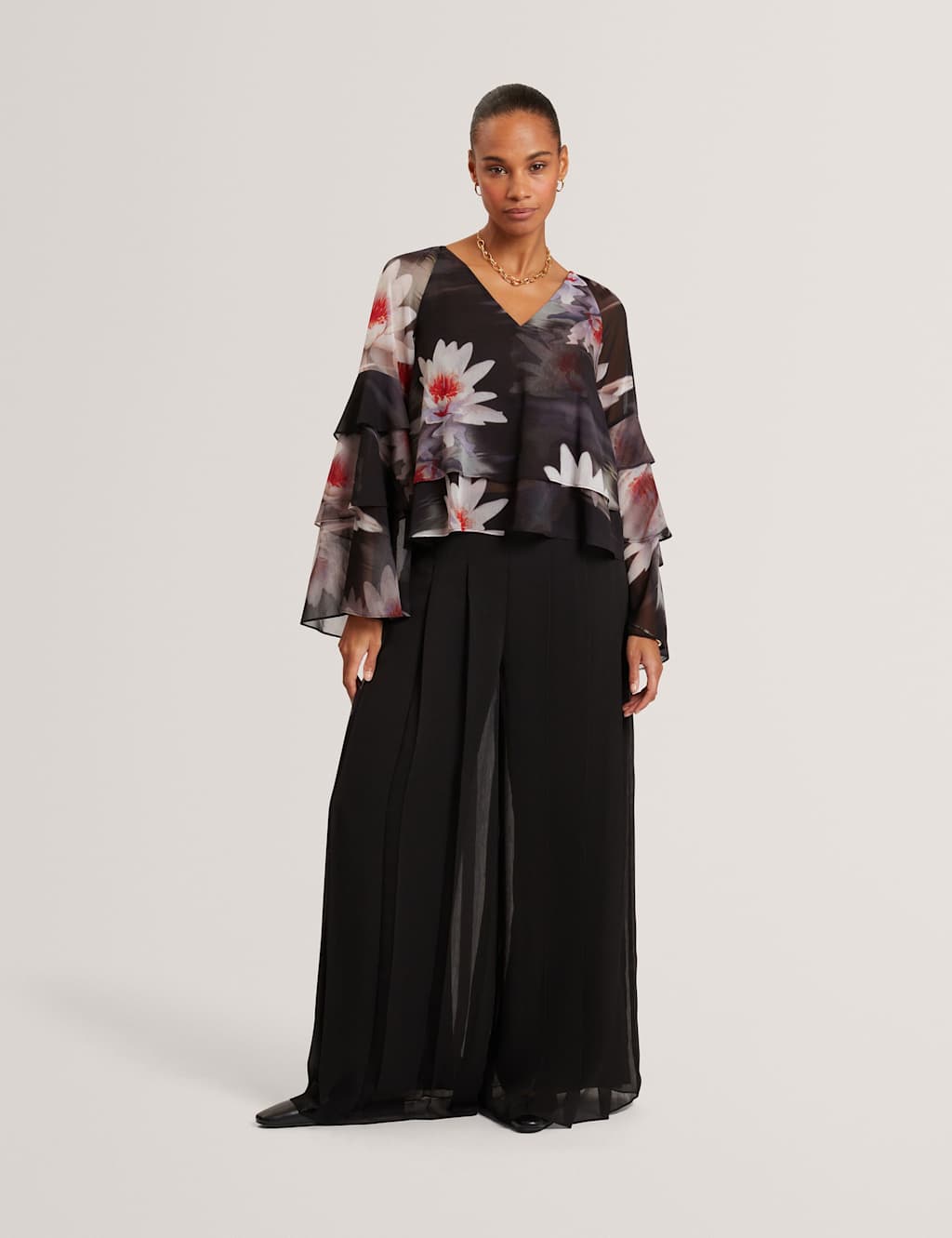 Ted Baker Women's Sheer Pleated Wide Leg Trousers - 12 - Black - Available at M&S