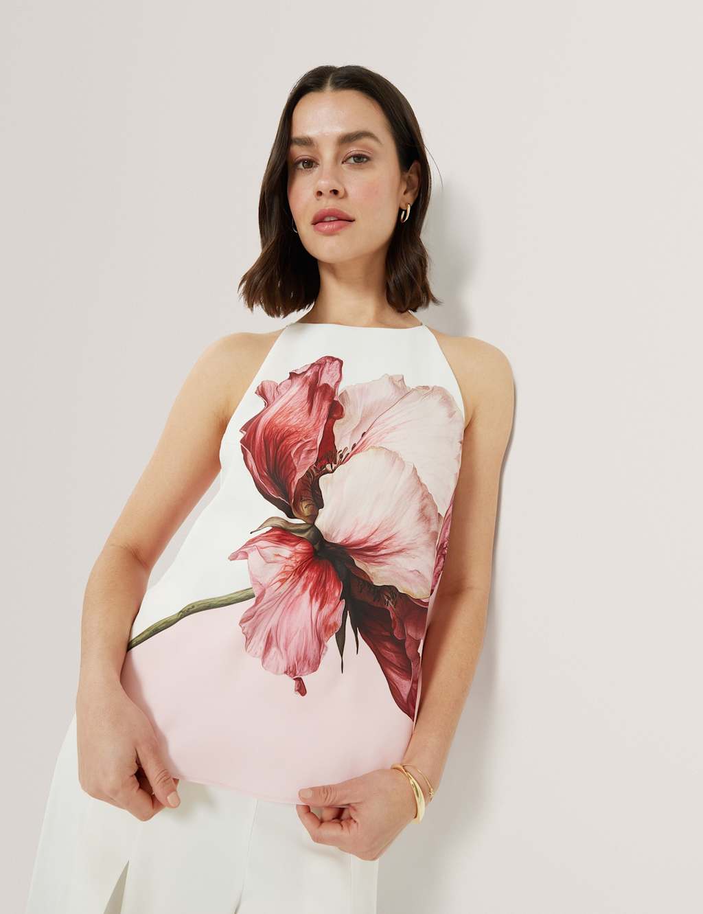 Ted Baker Women's Floral Halter Neck Keyhole Top - 12 - Pink - Available at M&S