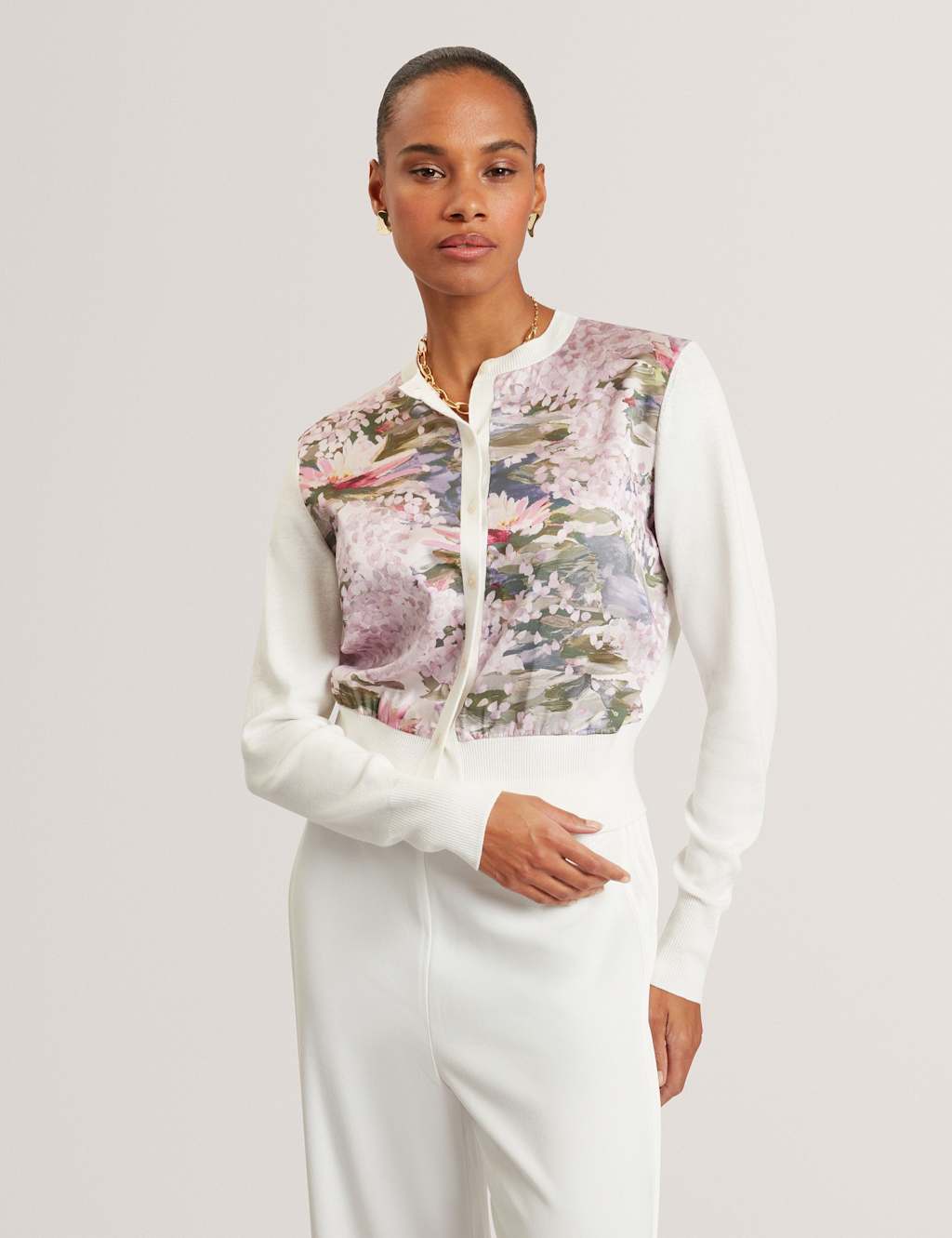 Ted Baker Women's Cotton Blend Floral Button Front Cardigan - 8 - Ivory - Available at M&S