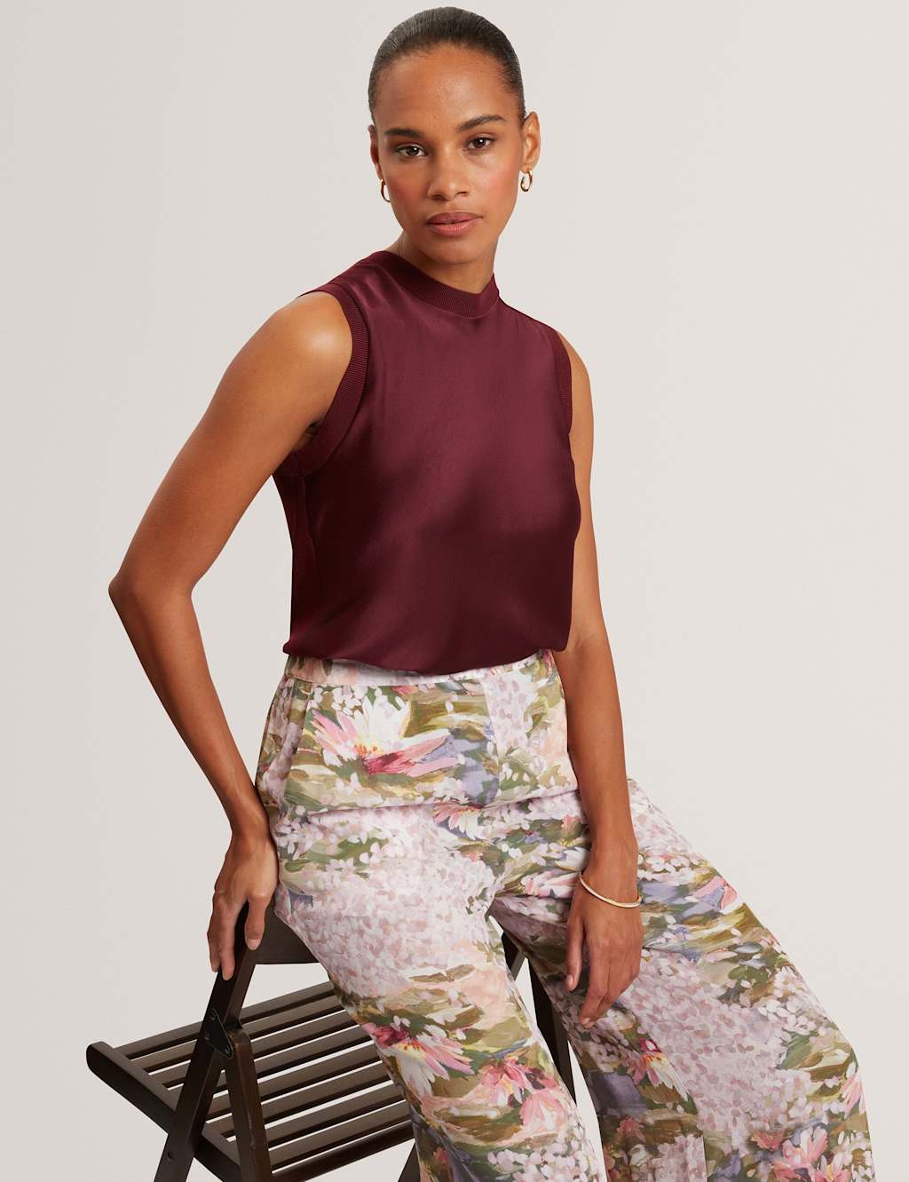 Ted Baker Women's Satin Crew Neck Rib Detail Vest Top - 8 - Burgundy - Available at M&S