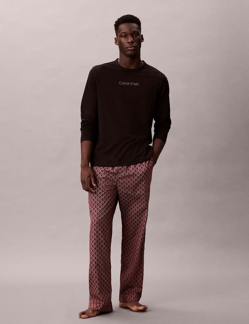 Calvin Klein Pure Cotton Poplin Geometric Pyjama Set Black Mix