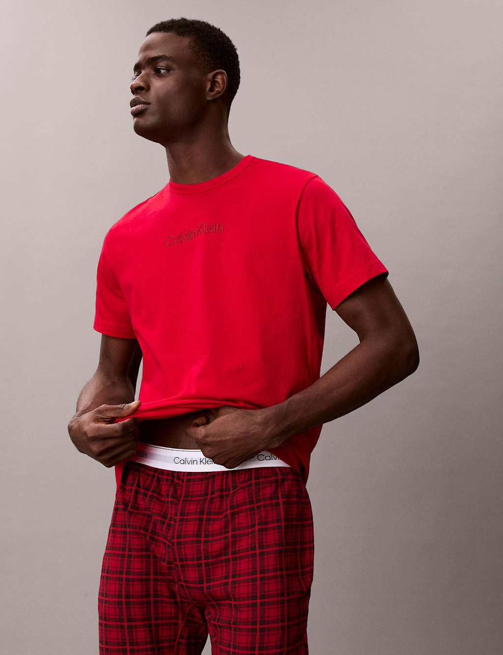Calvin Klein Men's Pure Cotton Logo T-Shirt - S - Burgundy - Available at M&S