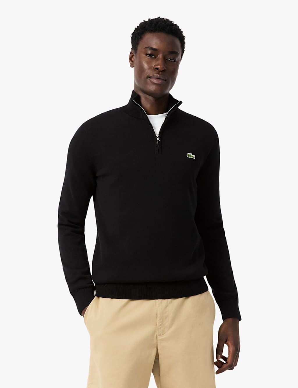 Lacoste Men's Pure Cotton Half Zip Sweatshirt - XL - Black - Available at M&S