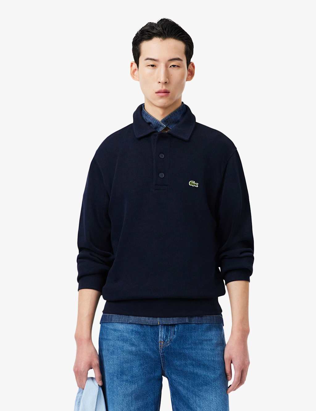 Lacoste Men's Pure Cotton Knitted Polo Collar Sweatshirt - L - Navy - Available at M&S