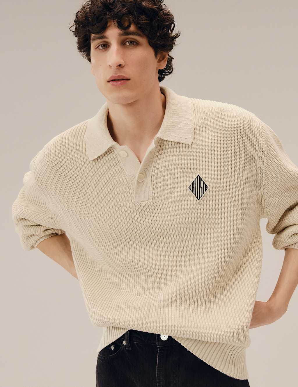 Lacoste Men's Cotton Rich Badge Detail Polo Neck Jumper - L - Natural - Available at M&S