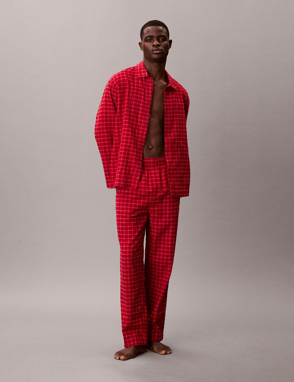 Calvin Klein Men's Pure Brushed Cotton Checked Pyjama Set - L - Red - Available at M&S