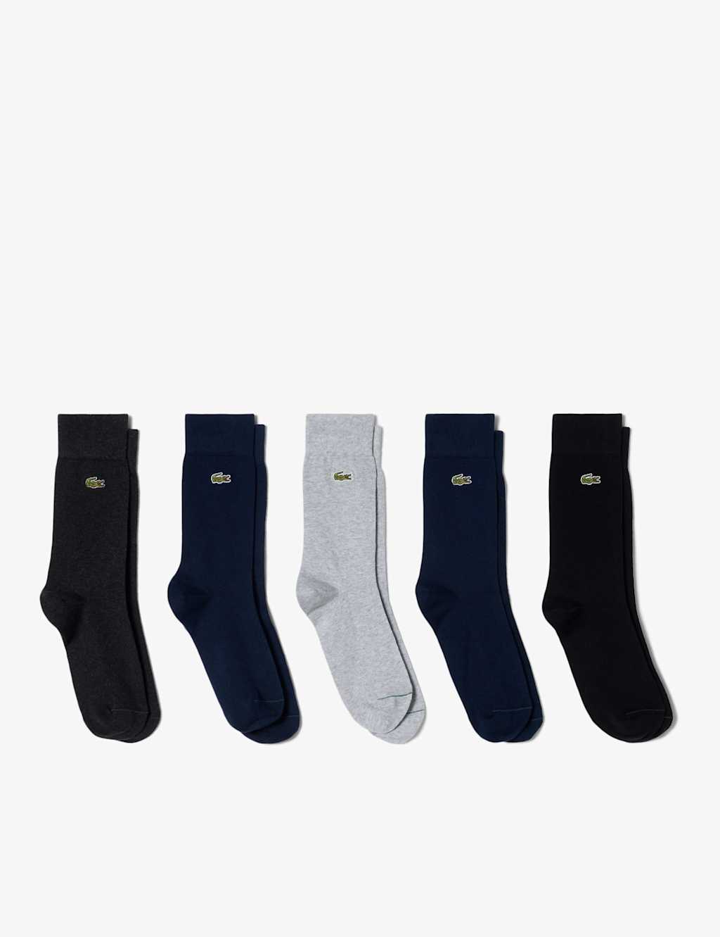 Lacoste Men's 5 Pack Cotton Rich Trainer Socks - M - L - Navy Mix - Available at M&S