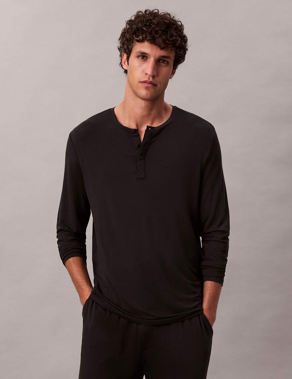 Calvin Klein Modal Rich Henley Pyjama Top Black