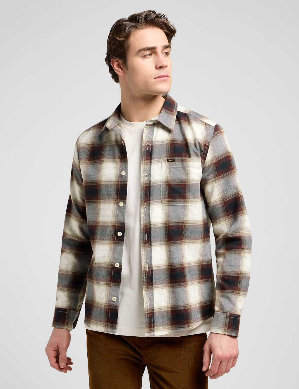 Lee Leesure Regular Fit Pure Cotton Check Shirt Brown Mix