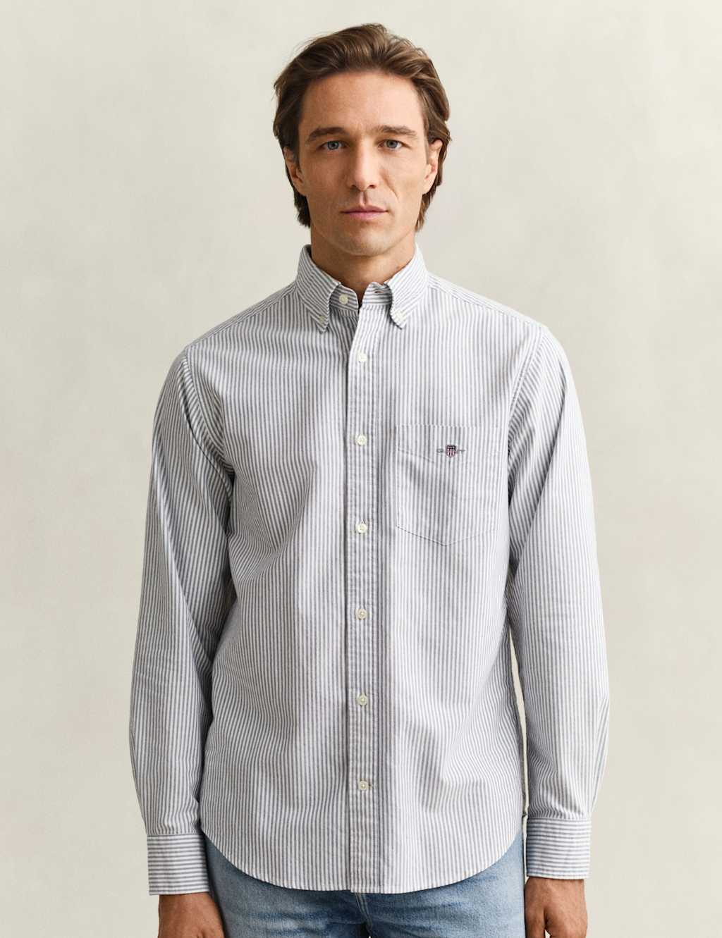 Gant Men's Regular Fit Pure Cotton Striped Oxford Shirt - M - Blue Mix - Available at M&S