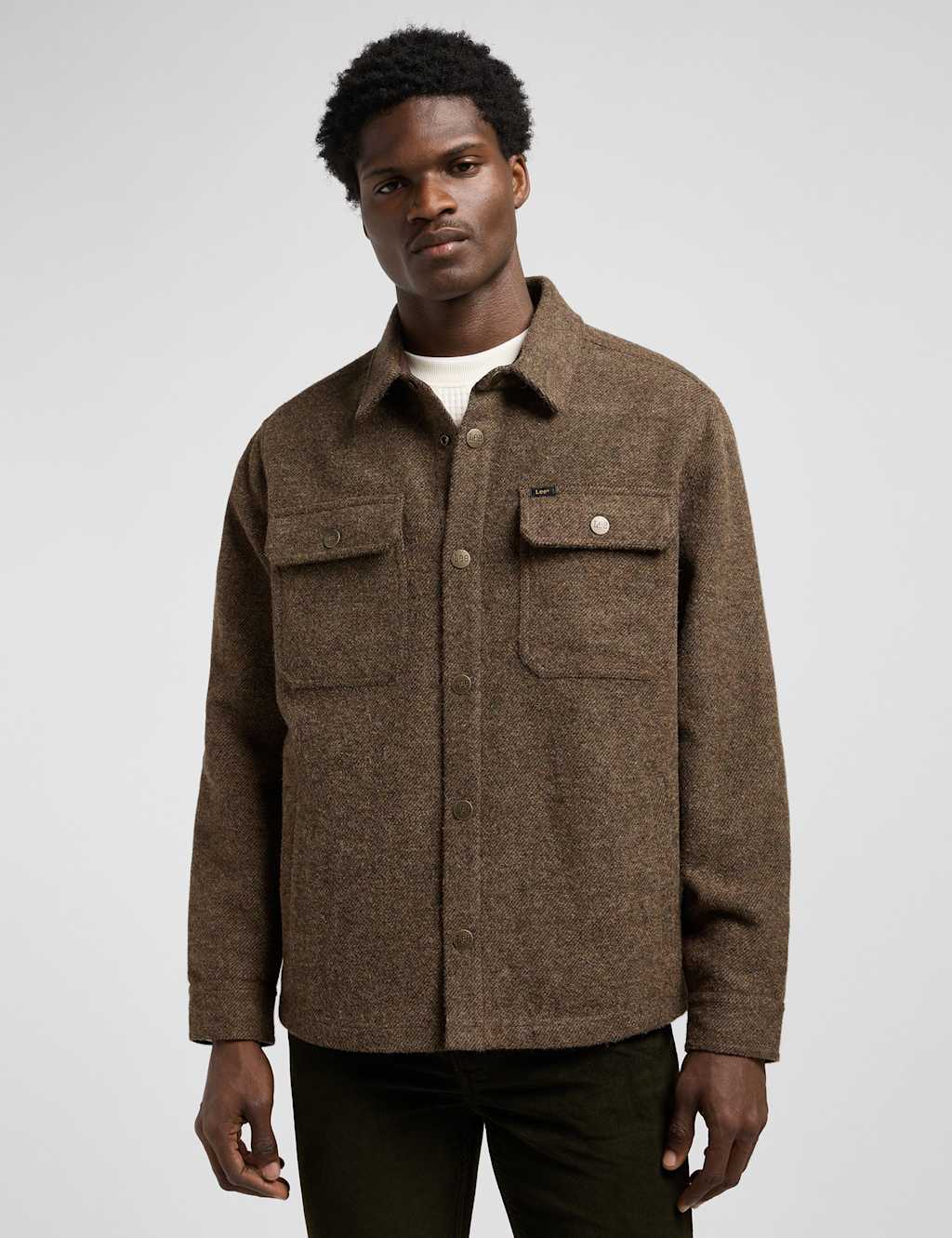 Lee Relaxed Fit Wool Blend Overshirt Brown