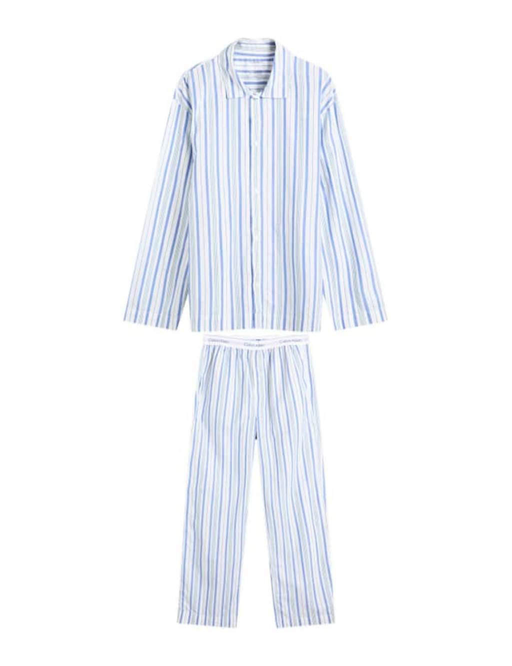 Calvin Klein Men's Pure Cotton Striped Pyjama Set - M - Blue Mix - Available at M&S