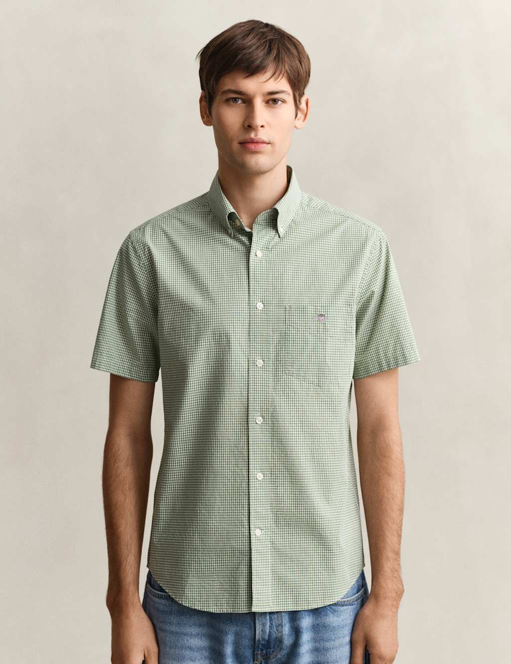 Gant Men's Regular Fit Pure Cotton Gingham Oxford Shirt - L - Green - Available at M&S