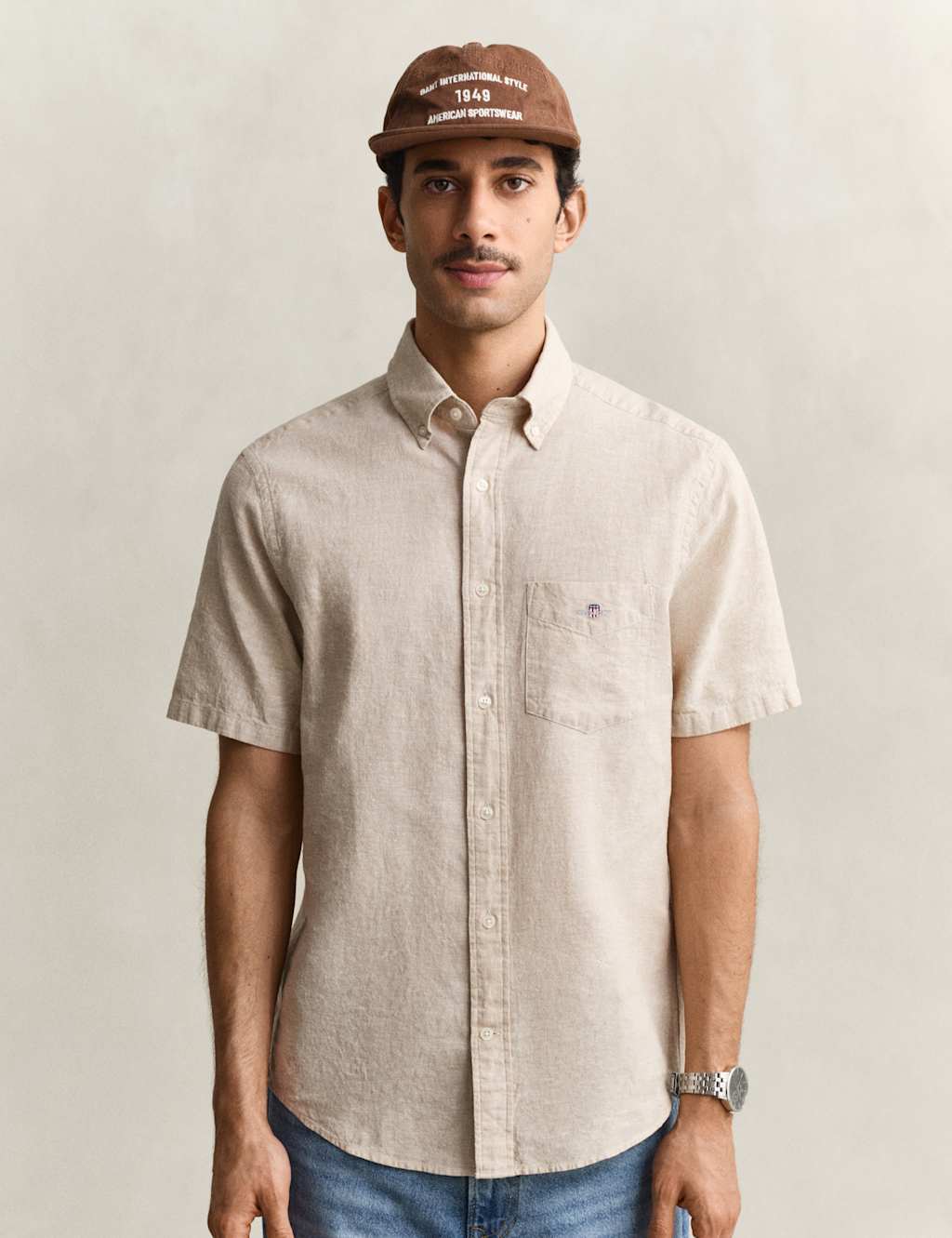 Gant Men's Regular Fit Linen Rich Short Sleeve Shirt - M - Beige - Available at M&S
