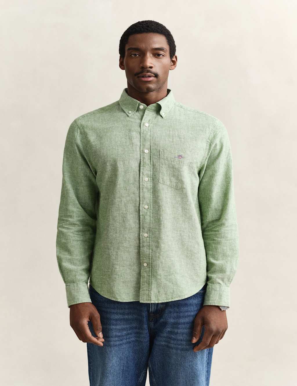 Gant Men's Regular Fit Linen Rich Shirt - S - Green - Available at M&S