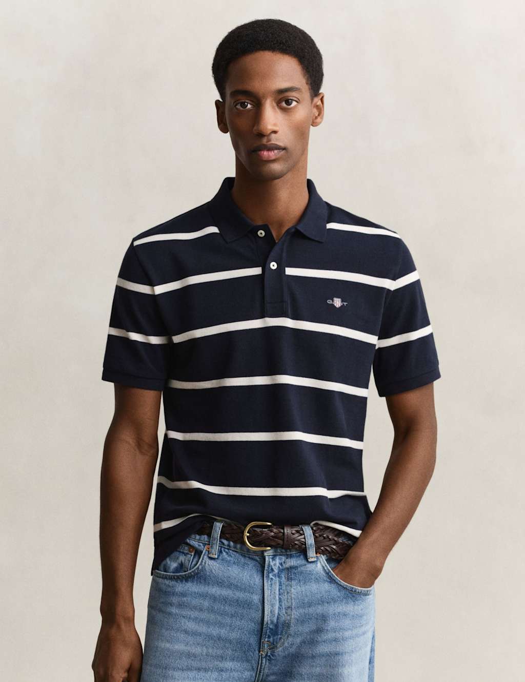 Gant Men's Pure Cotton Striped Polo Shirt - M - Navy Mix - Available at M&S