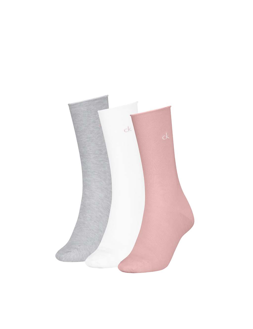 Calvin Klein Women's 3 Pack Cotton Rich Rolled Top Ankle High Socks - 2-5 - Pink - Available at M&S
