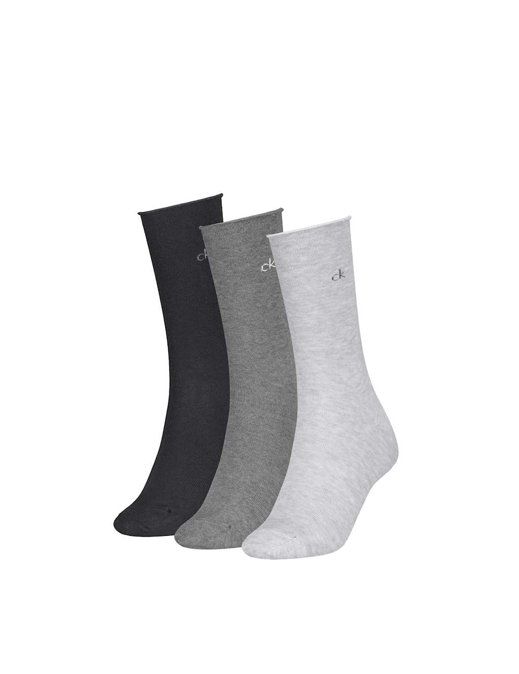 Calvin Klein Women's 3 Pack Cotton Rich Rolled Top Ankle High Socks - 2-5 - Grey - Available at M&S