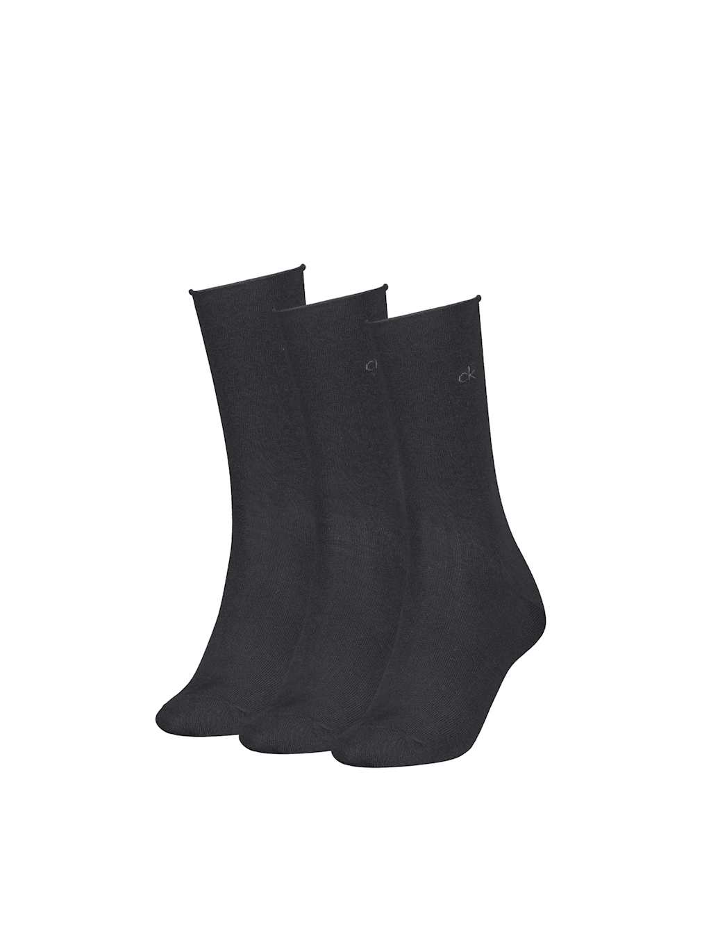 Calvin Klein Women's 3 Pack Cotton Rich Rolled Top Ankle High Socks - 2-5 - Black - Available at M&S