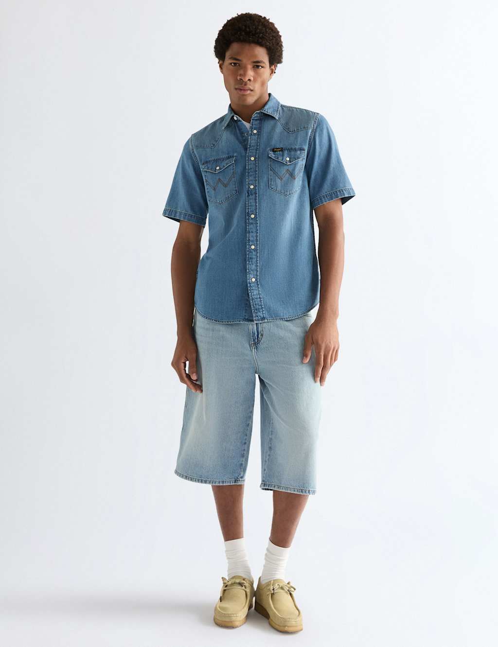 Wrangler Men's Western Short Sleeve Denim Shirt - M - Blue - Available at M&S