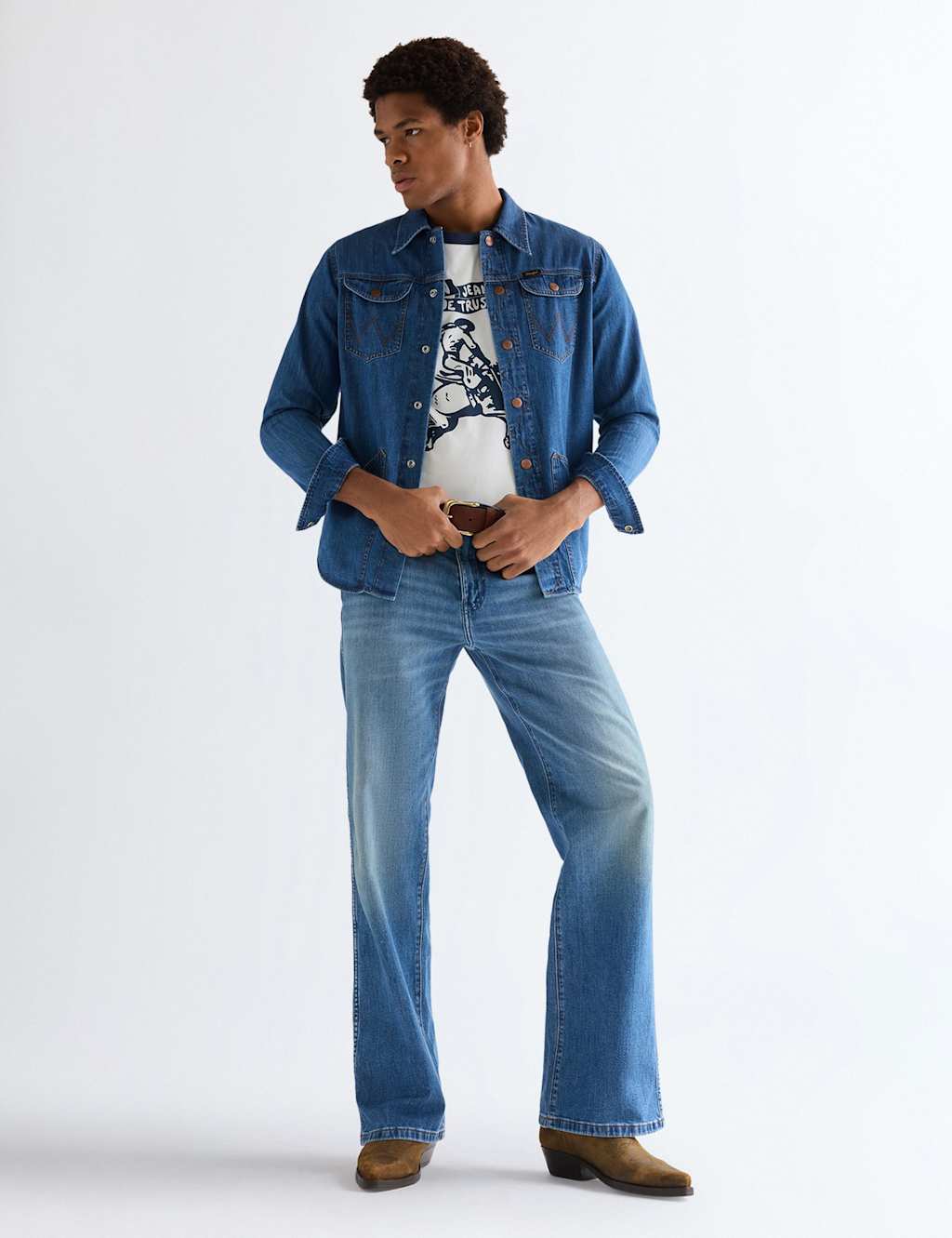Wrangler Men's Regular Fit Denim Shirt - XL - Mid Blue - Available at M&S