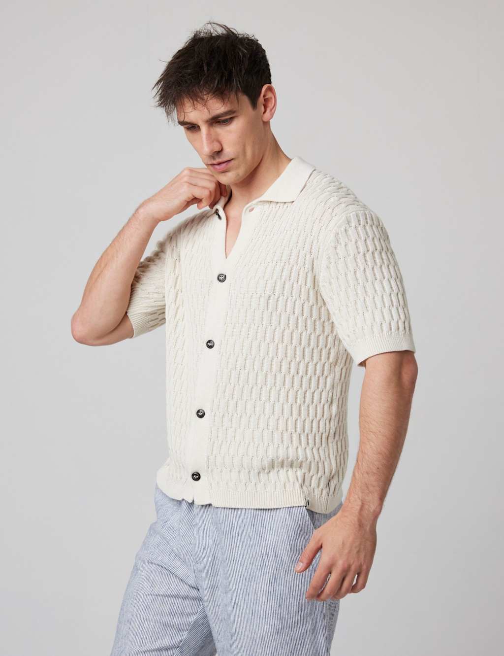 Peregrine Men's Pure Cotton Textured Knitted Shirt - S - White - Available at M&S