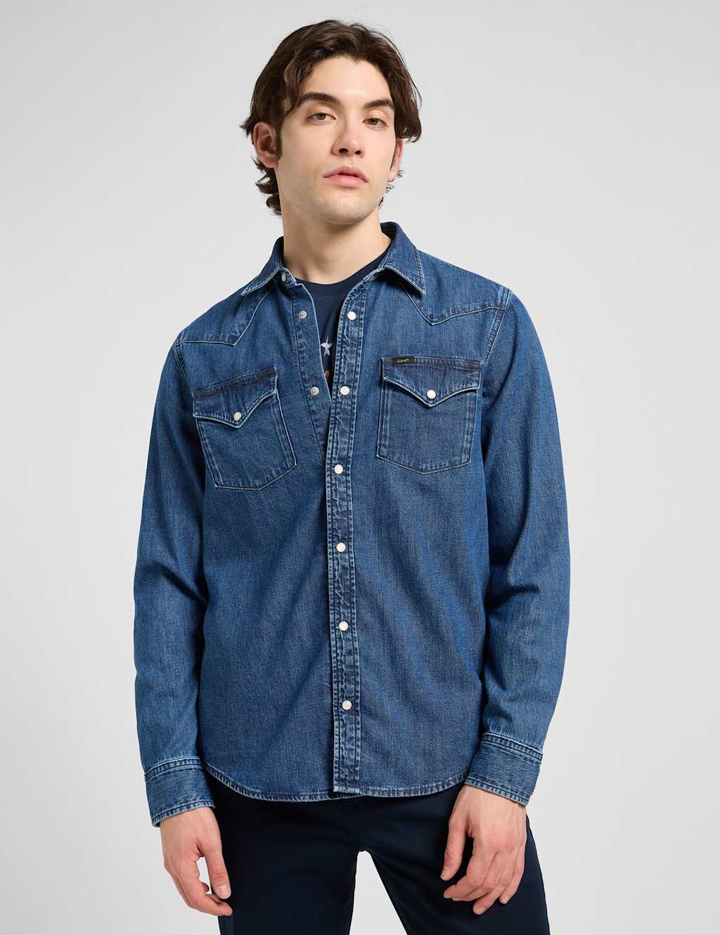 Lee Men's Regular Fit Western Denim Shirt - L - Blue Denim - Available at M&S