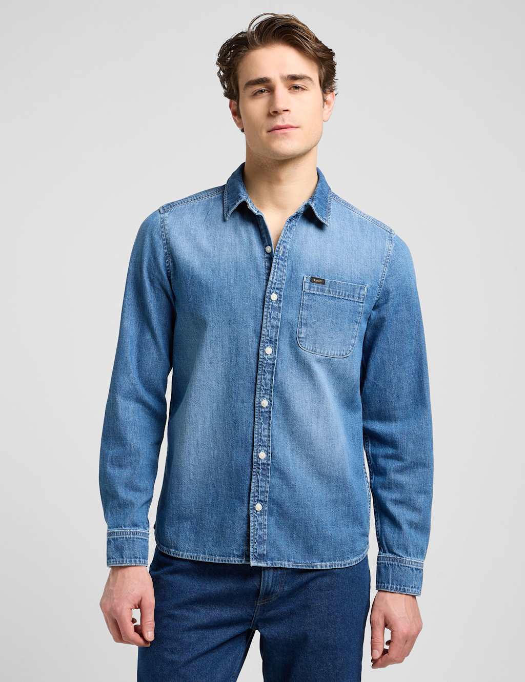 Lee Leesure Regular Fit Pure Cotton Denim Shirt Blue Denim