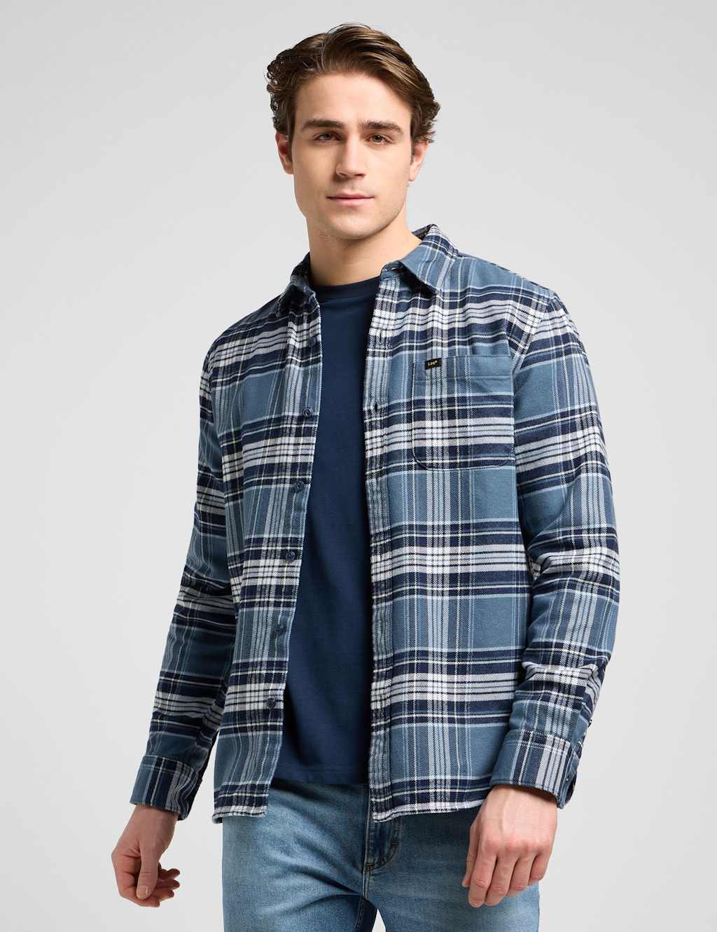 Lee Mercantile Relaxed Pure Cotton Check Shirt Blue