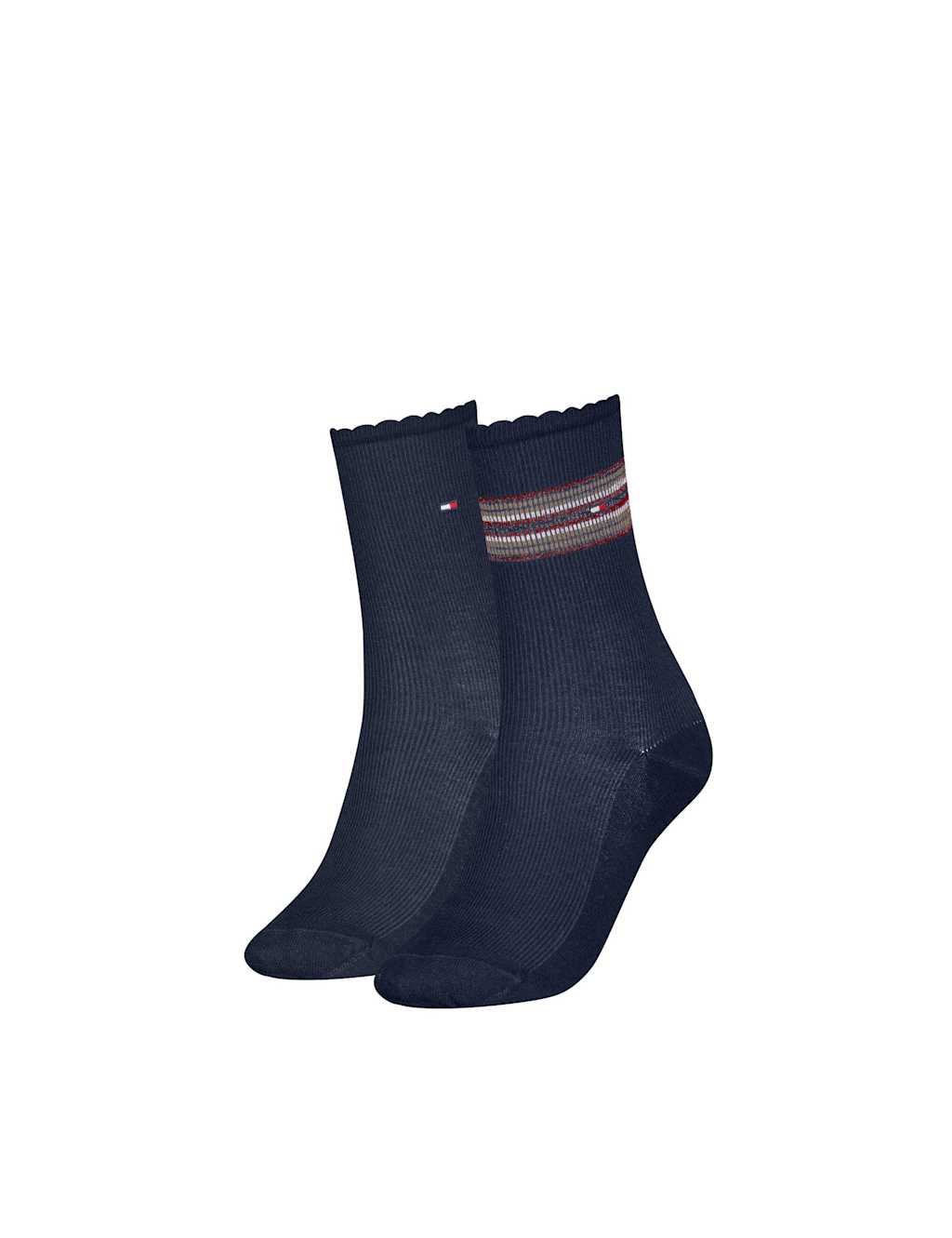 Tommy Hilfiger 2 Pack Cotton Rich Ribbed Ankle High Socks Navy