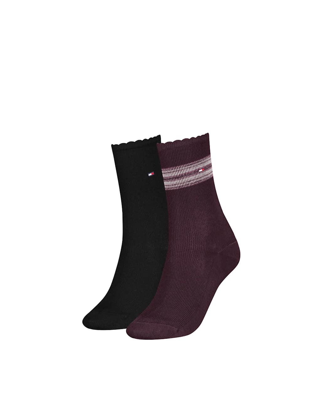 Tommy Hilfiger 2 Pack Cotton Rich Ribbed Ankle High Socks Burgundy
