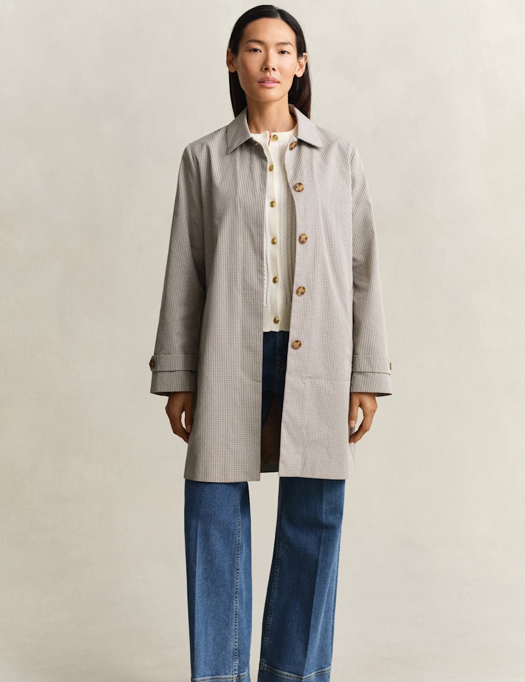 Gant Women's Cotton Rich Checked Car Coat - Extra Large - Cream - Available at M&S