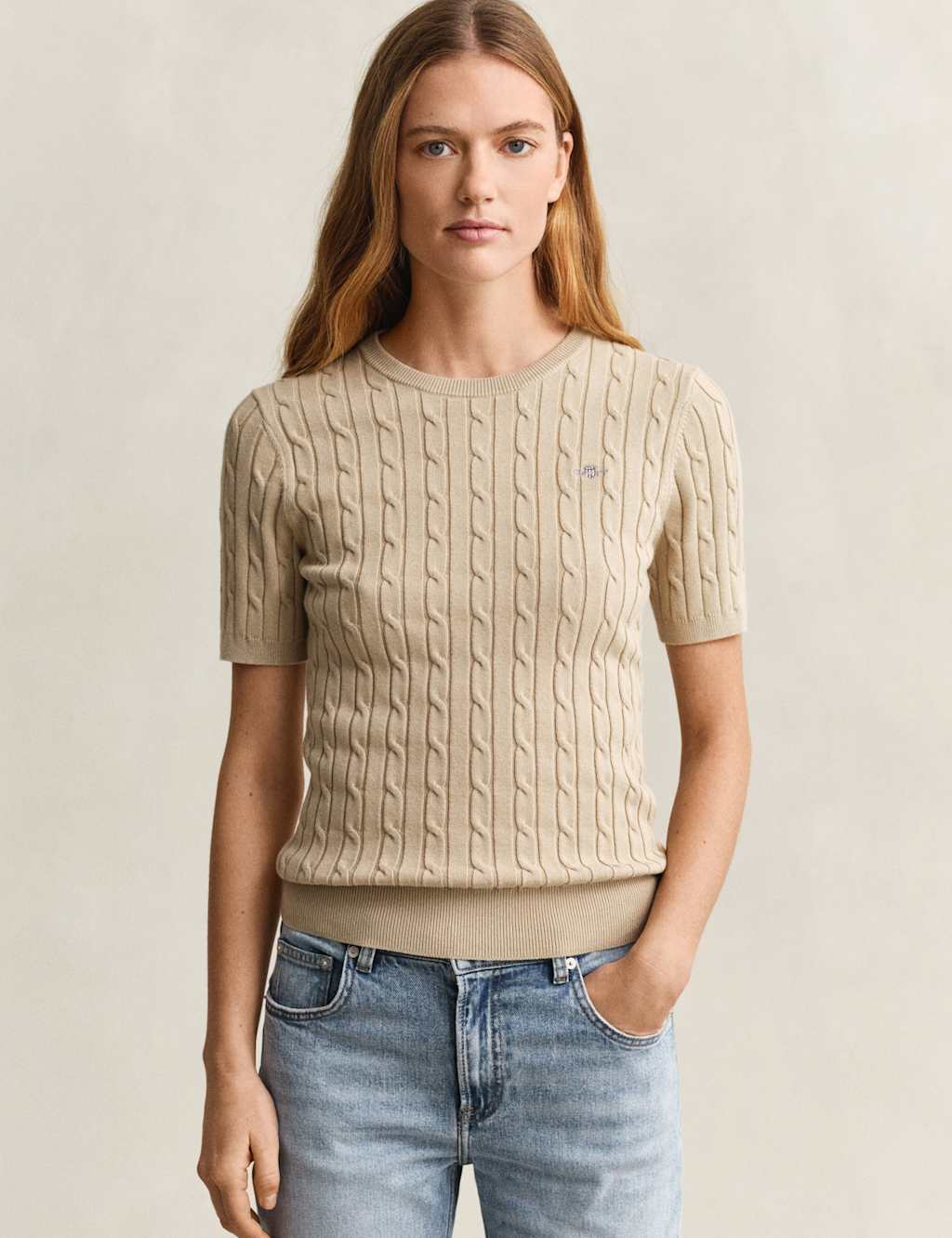 Gant Women's Cotton Rich Cable Knit Top - Medium - Beige - Available at M&S