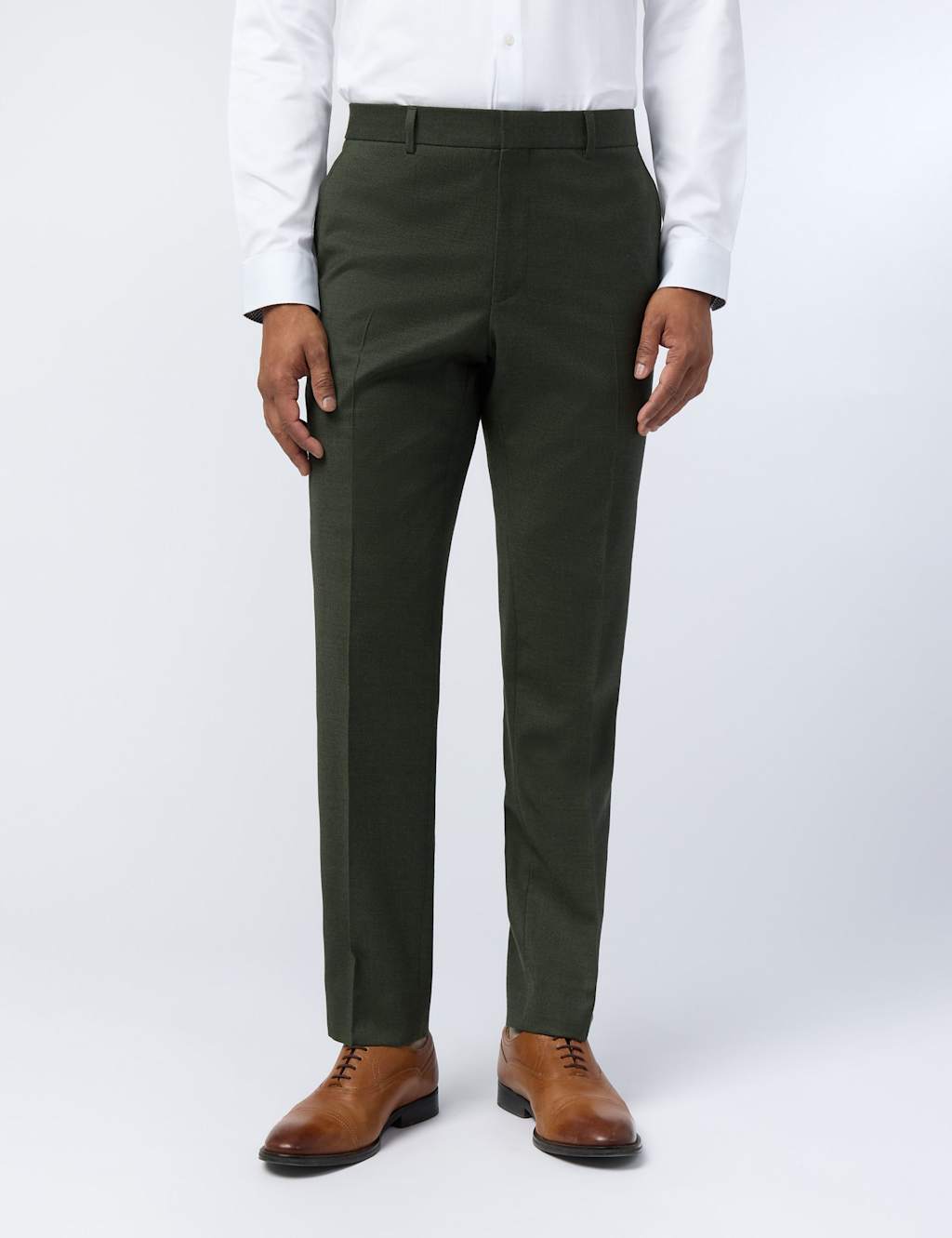 Ted Baker Slim Fit Wool Rich Flat Front Trousers Olive
