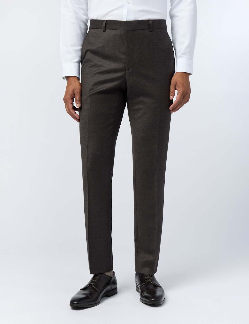 Ted Baker Slim Fit Wool Rich Flat Front Trousers Chocolate
