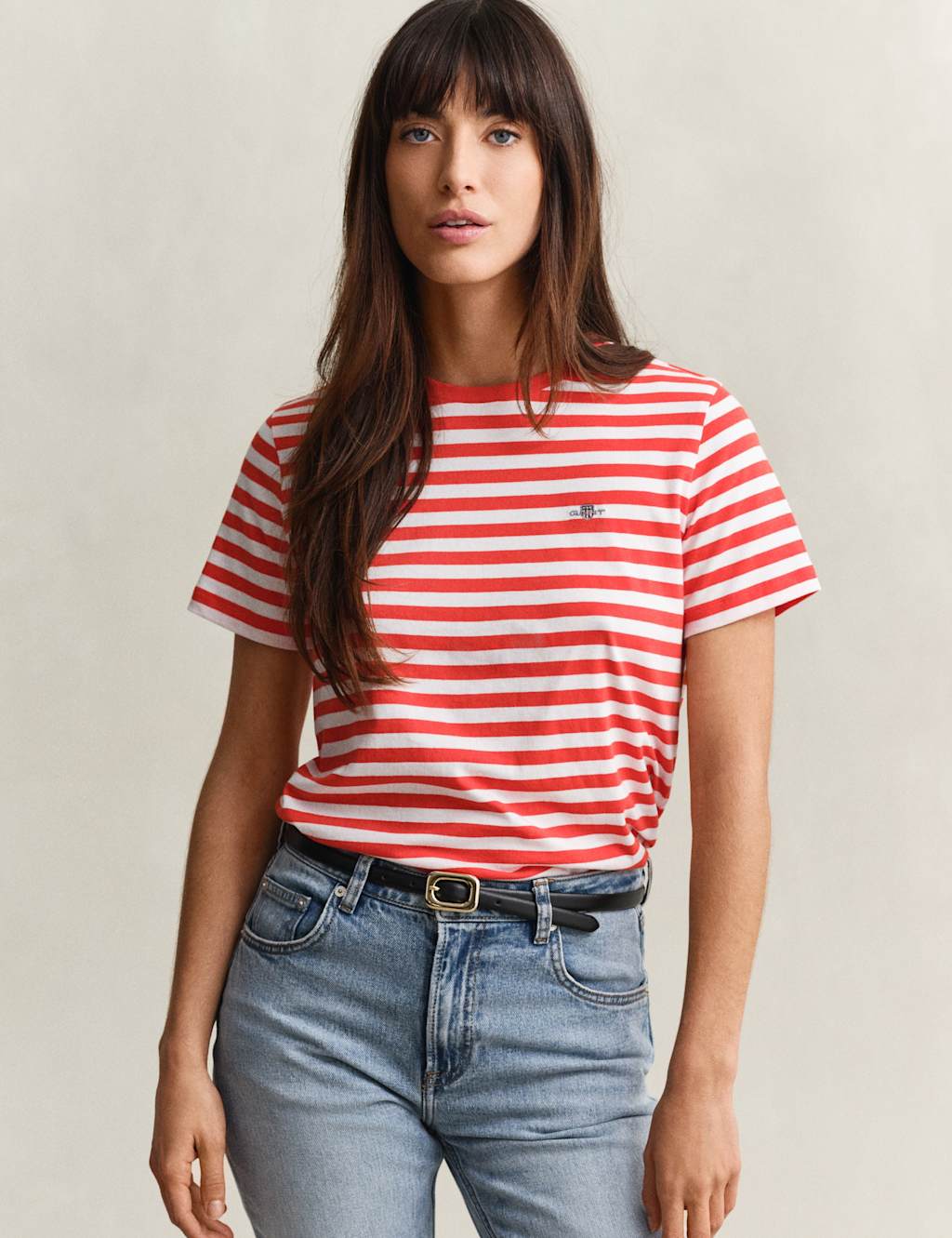 Gant Women's Pure Cotton Striped T-Shirt - XX Large - Red - Available at M&S