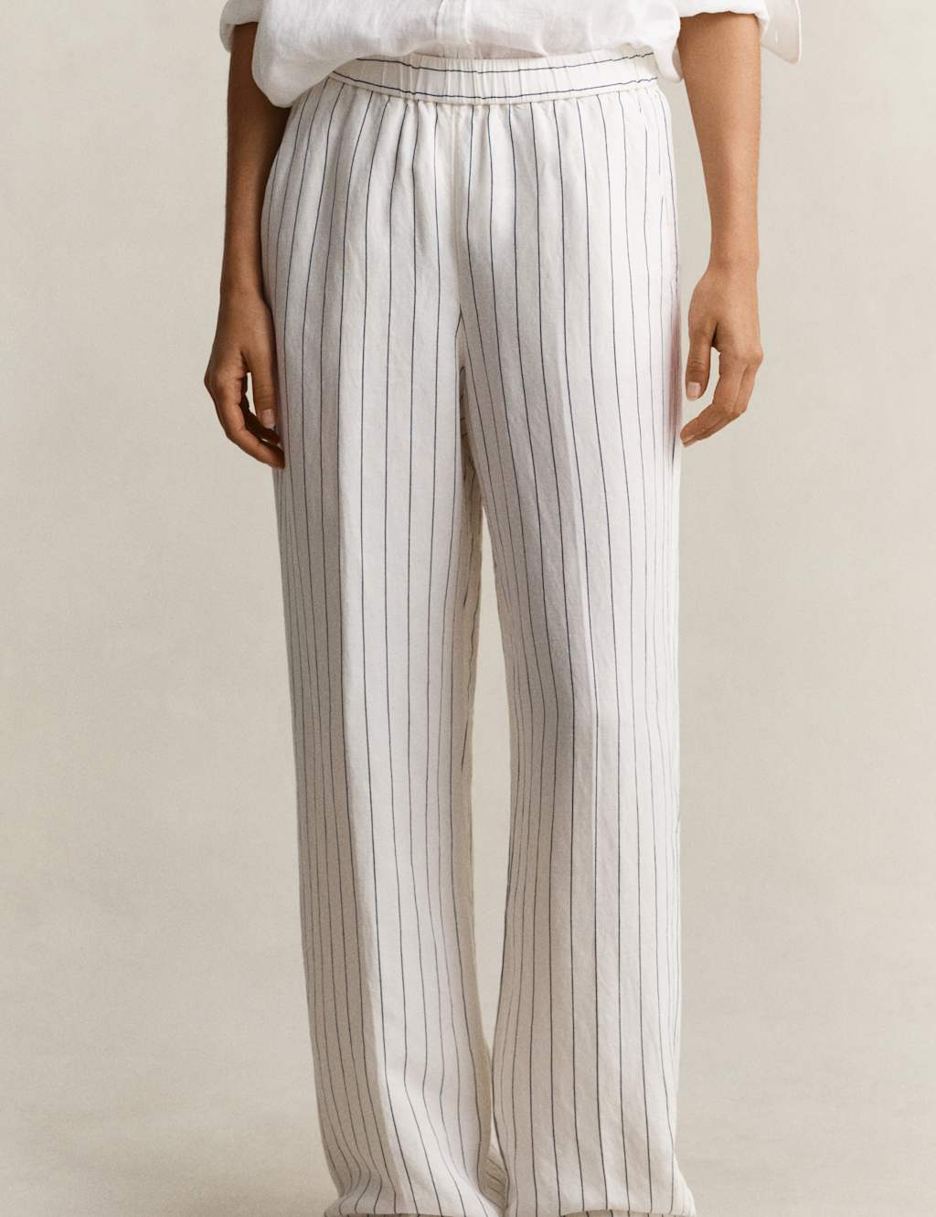 Gant Women's Linen Blend Striped Wide Leg Trousers - 42 - Cream - Available at M&S