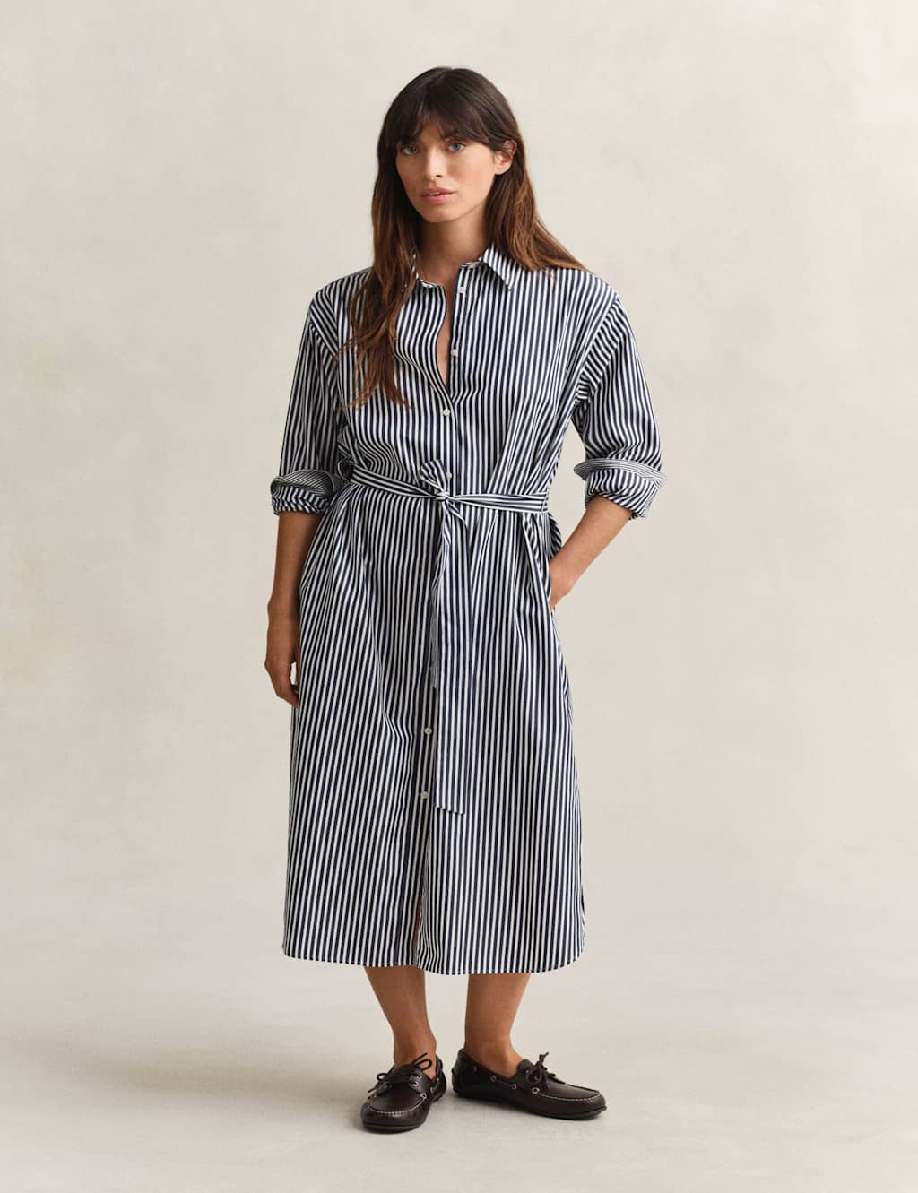 Gant Women's Pure Cotton Poplin Striped Midi Shirt Dress - 12 - Blue - Available at M&S
